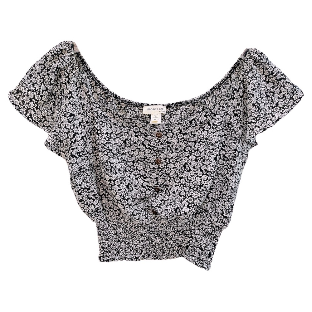Monteau Floral Black Cropped Top Medium